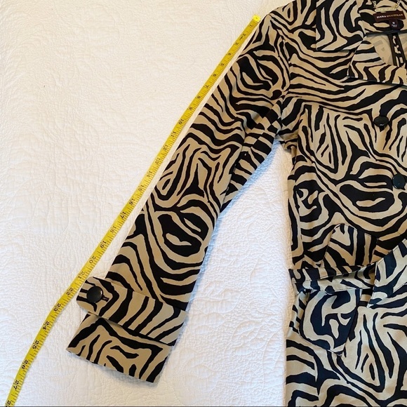 Dana Buchman Double Breasted Animal Print Tan Black Trench Coat - M - Picture 13 of 16